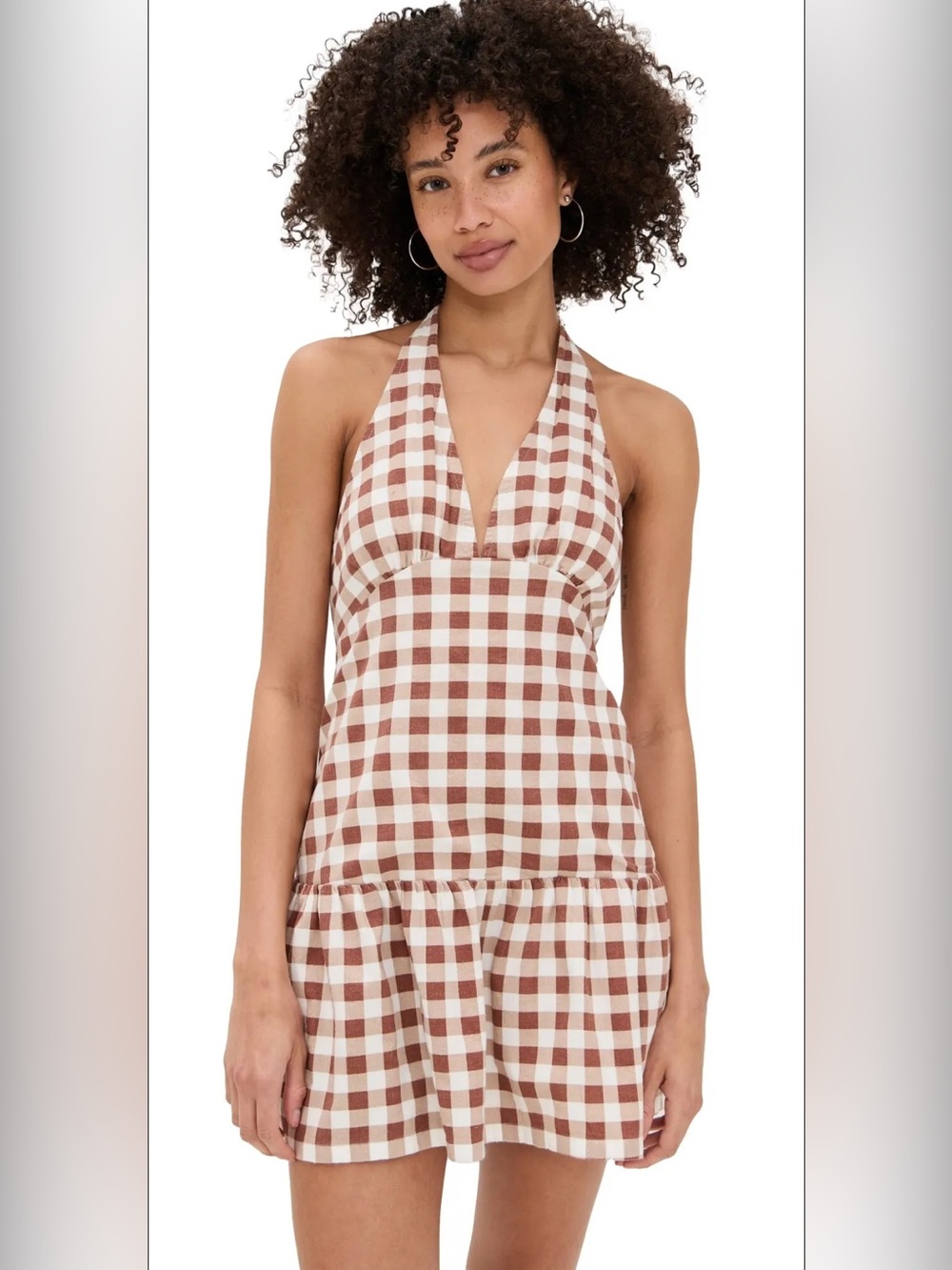 NWT Free People Cecil Mini Dress Brown and White Gingham Halter Dress Size XL